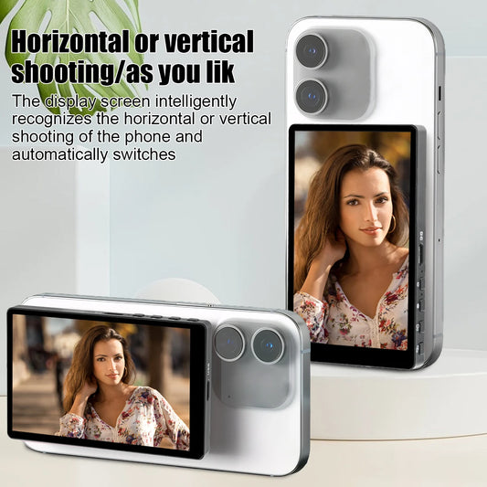 Wireless Magnetic Phone Rear Camera Monitor Screen – Selfie Mirror Display for Vlogging, Live Streaming & Video Recording Assistance