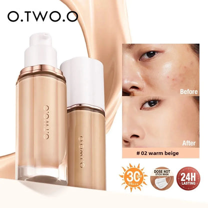 O.TWO.O Liquid Foundation 30ml - SPF30 Waterproof High-Coverage Face Makeup & Concealer Base