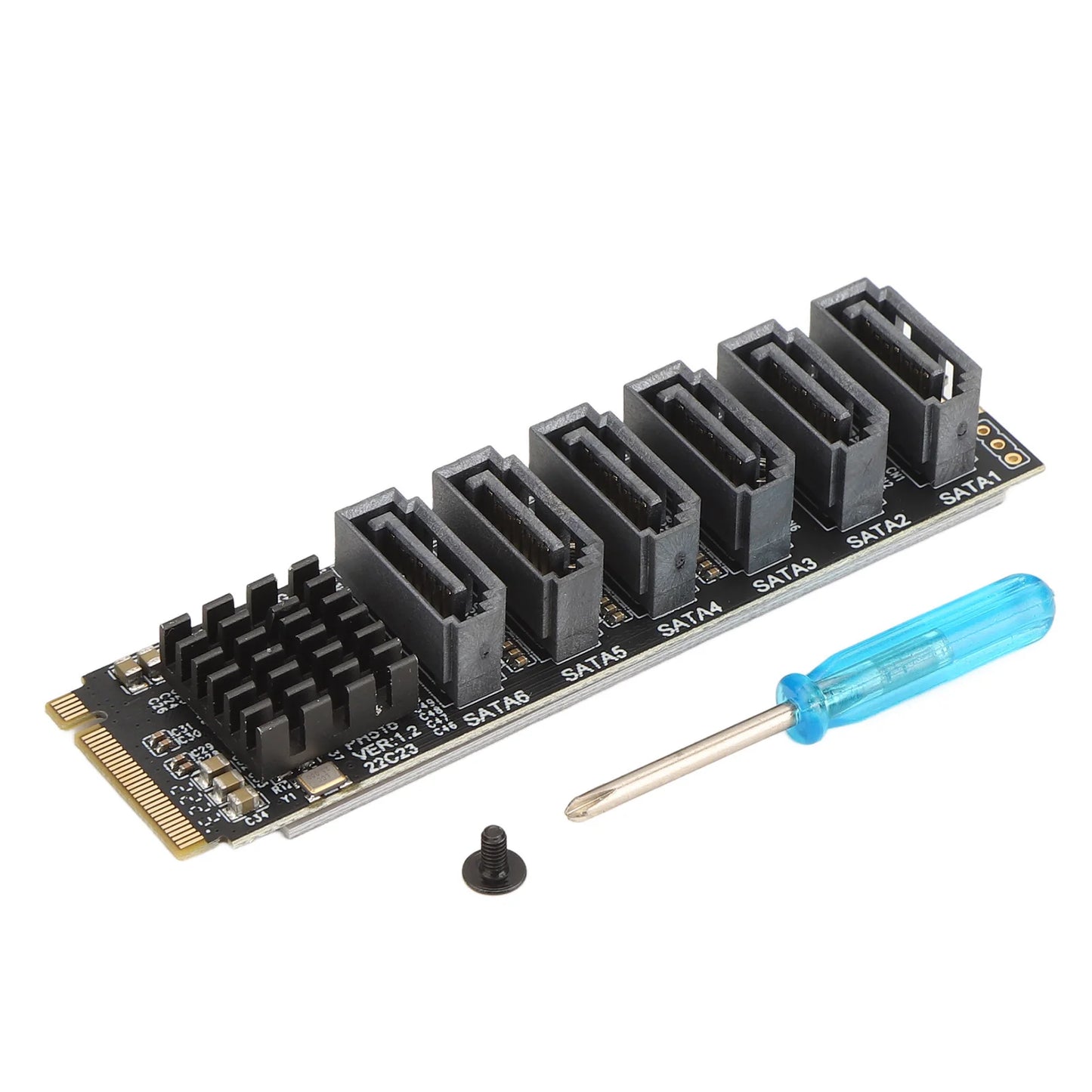 M.2 to SATA 3.0 Adapter Card — 6Gbps High-Speed ASM1166 PCIe to SATA Expansion Card with Smart Indicator