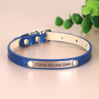 Personalized Cat Collar — Bling PU Leather Adjustable Collar with Custom ID Necklace for Cats, Kittens & Small Dogs