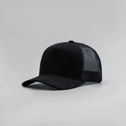 Custom Logo Suede Five Panel Cap - Leather Label Mesh Trucker Hat for Men & Women