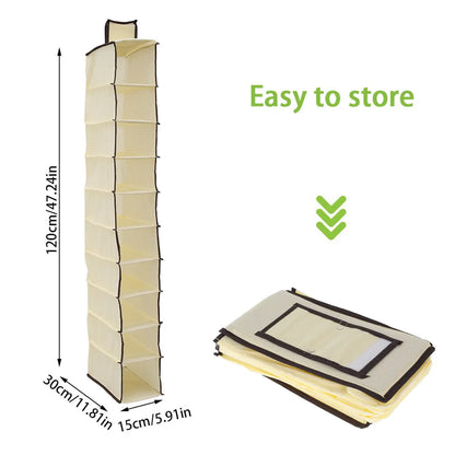 10-Shelf Hanging Shoe Organizer – Foldable Non-Woven Fabric Space-Saving Shoe Rack Multipurpose Storage
