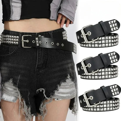 2024 Square Bead Rivet Belt – Punk Metal Pyramid Hardware Belt for Men and Women, Y2K Designer Jeans Belt
