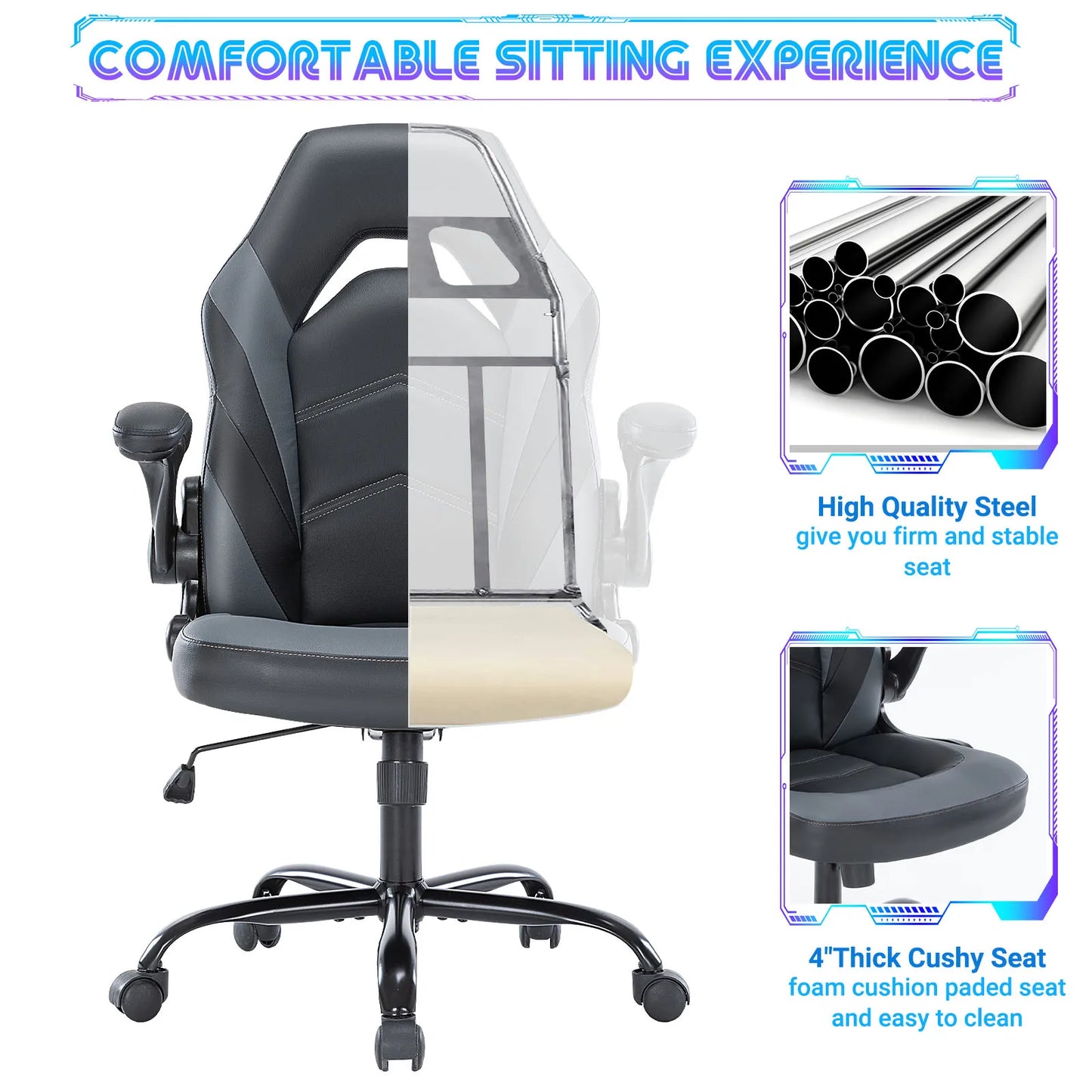 Ergonomic Office Gaming Desk Chair – Adjustable PU Leather Racing Chair with Flip-Up Armrests, Christmas Furniture