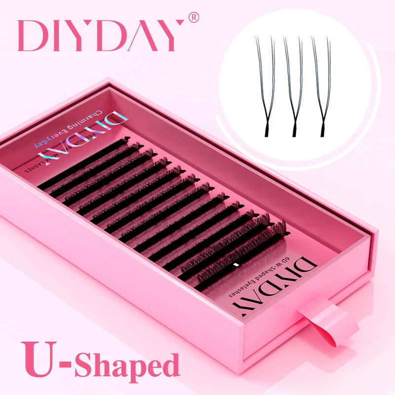 DIYDAY U-Shaped 3D Volume Eyelash Extensions — Easy-Apply Natural Wispy U YY Shape Faux Mink Lashes for Makeup