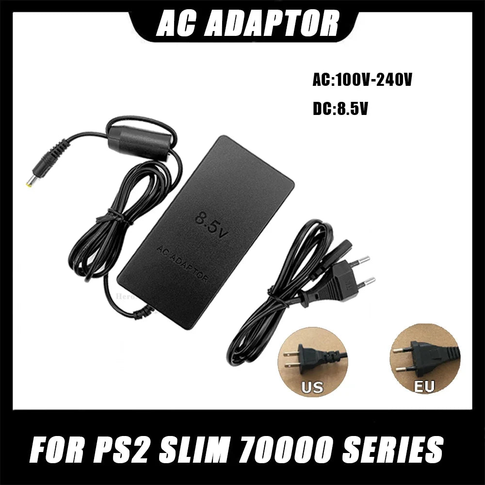 New Power Supply for PS2 Slim – Replacement AC Adapter Charger, 100-240V, DC 8.5V for 70000 Console (EU/US Plug)