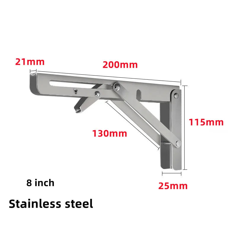 2pcs Heavy Duty Stainless Steel Folding Shelf Brackets | Collapsible Wall-Mounted L-Table Hinges for Bench & Table with Screws