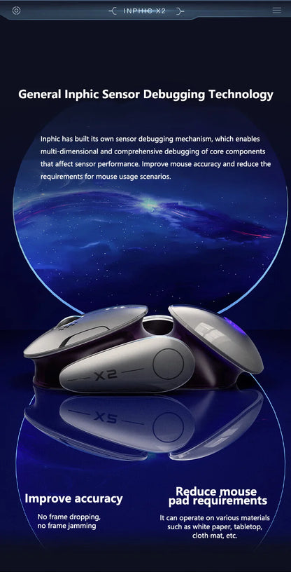 Inphic X2 Silent Bluetooth Mouse – Rechargeable Wireless Gaming & Office Mouse with Metal Base for Computer & Laptop