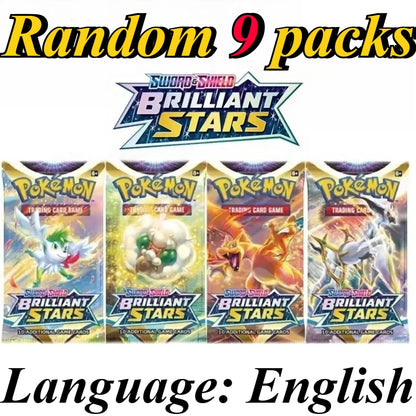 9 Pack Pokémon Trading Cards Set - English Booster Packs with Bright Stars, Prismatic Evolutions and Paldean Fates Gift Collection
