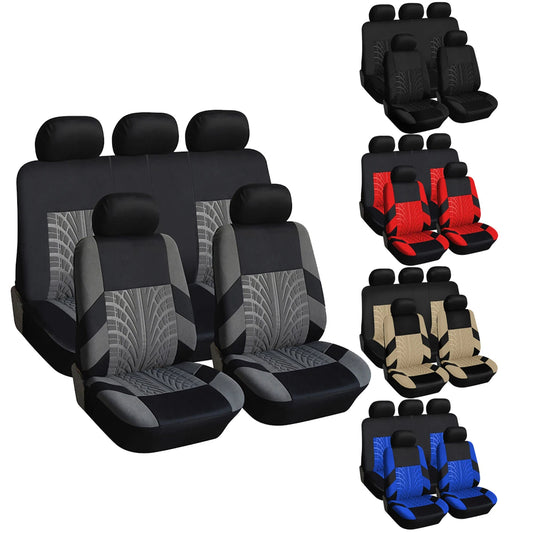 Tire Track Pattern Universal Car Seat Covers – Cloth Automotive Interior Protectors for Car, SUV & Van with Airbag Compatible Design