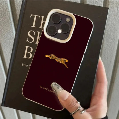 Leopard Running Pattern iPhone Case - Minimalist Trendy Shockproof Cover for Pro Max Plus Models