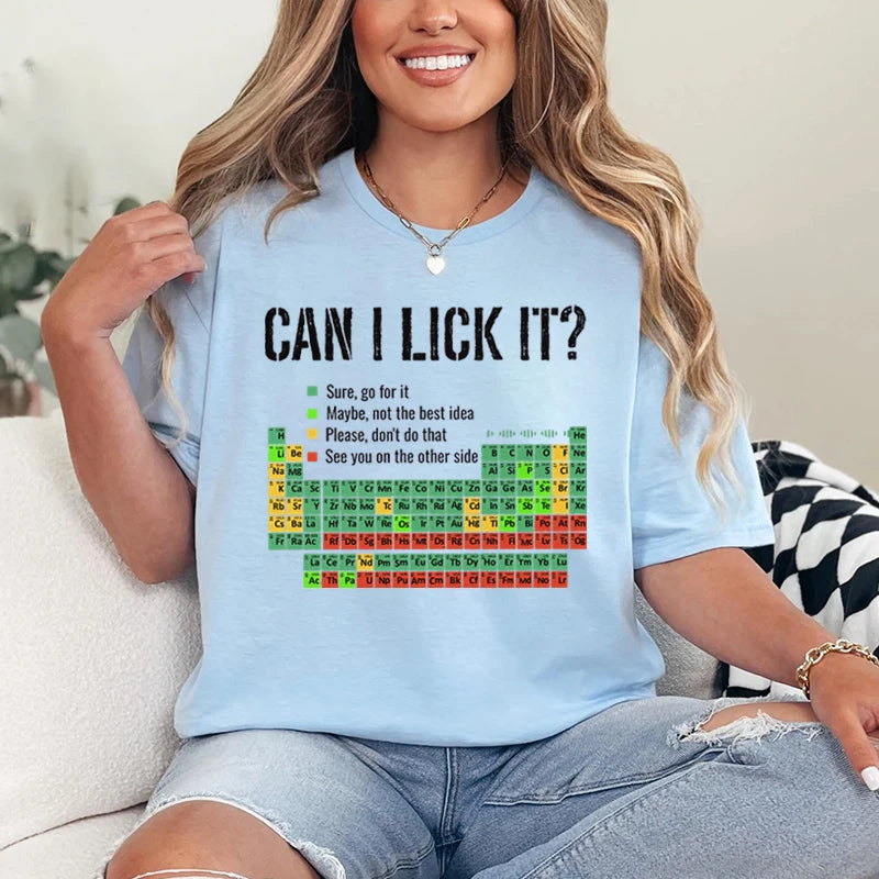 Periodic Table Graphic T-Shirt - Funny Chemistry Print Unisex Short Sleeve Casual Shirt for Men and Women