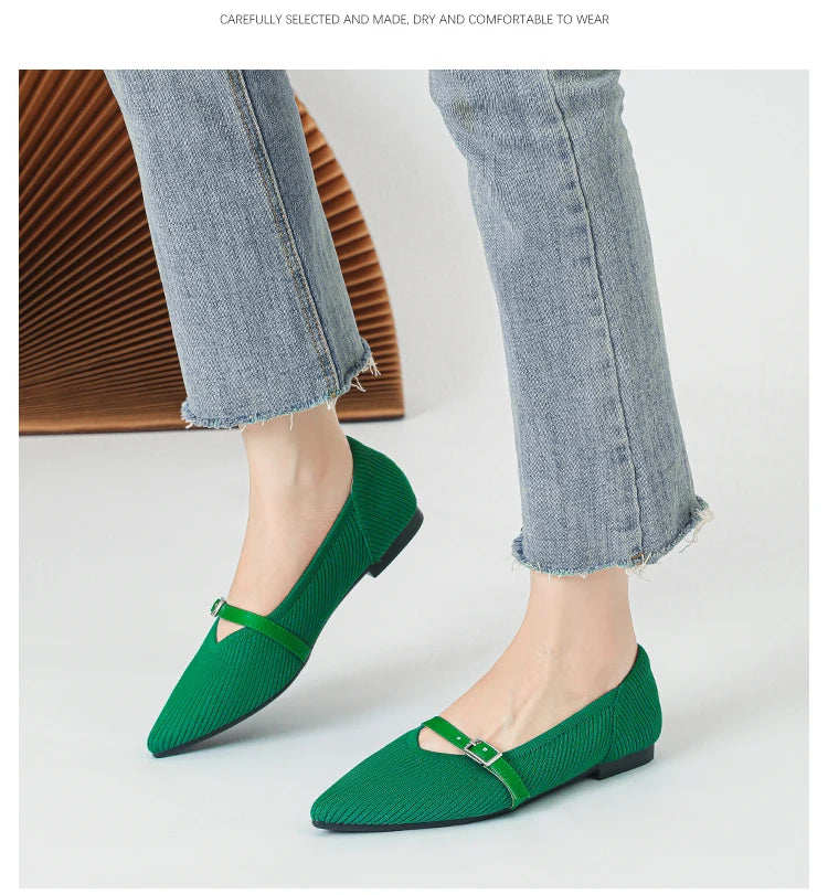 2024 Women's Flat Shoes – Pointed Toe Soft Knitted Sole, Breathable & Comfortable Spring and Autumn New Model