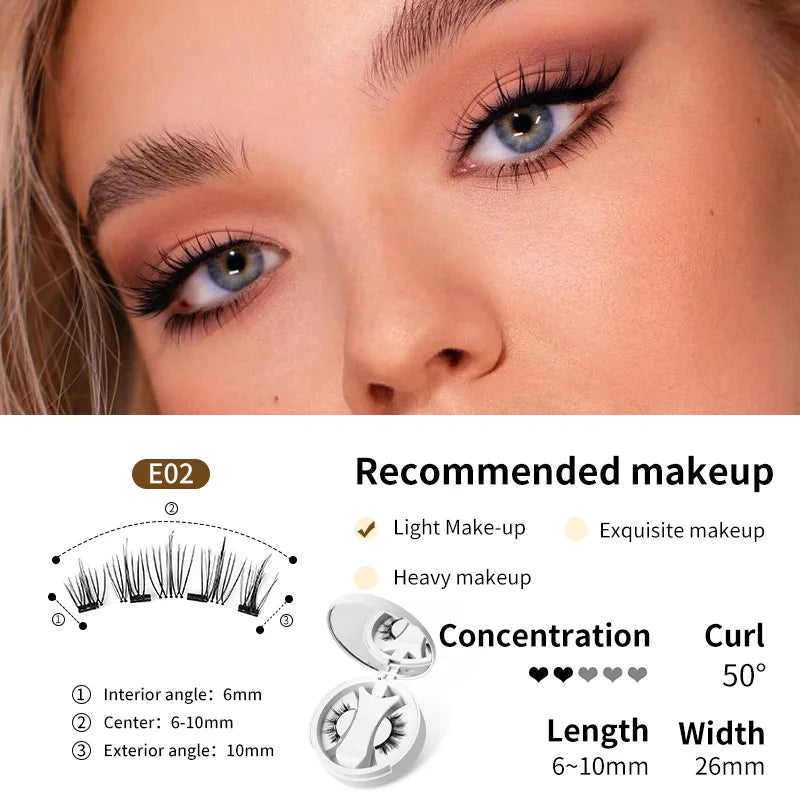Brown Magnetic False Eyelashes – Natural, Lightweight Eye Makeup Set with Applicator & Carry Box