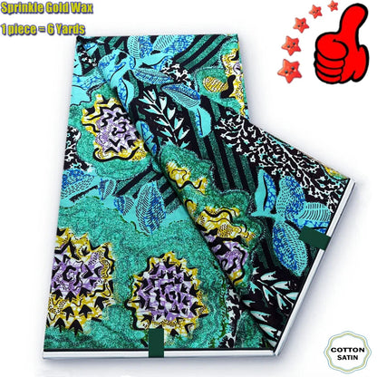 Soft Glitter Golden Wax Fabric - 100% Cotton Ankara Flash Gold Print Batik African Fabric for Nigerian Fashion Sewing & Crafting