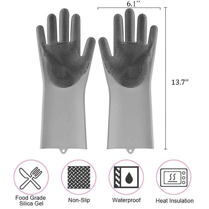 Magic Silicone Rubber Dishwashing Gloves - Household Kitchen Cleaning Tools with Built-in Sponge Scrubber - Durable and Versatile Cleaning Gloves