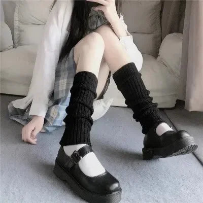Lolita Knitted Leg Warmers for Women – 40/50/70cm White & Black Crochet Sock Boot Cuffs for Autumn & Winter