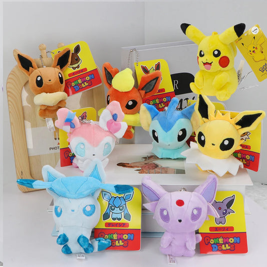 Pokemon Eevee Family Keychains – Plush Toy Pendants of Glaceon, Vaporeon, Sylveon, Espeon & Flareon, Cute Anime Stuffed Dolls, Perfect Birthday Gift