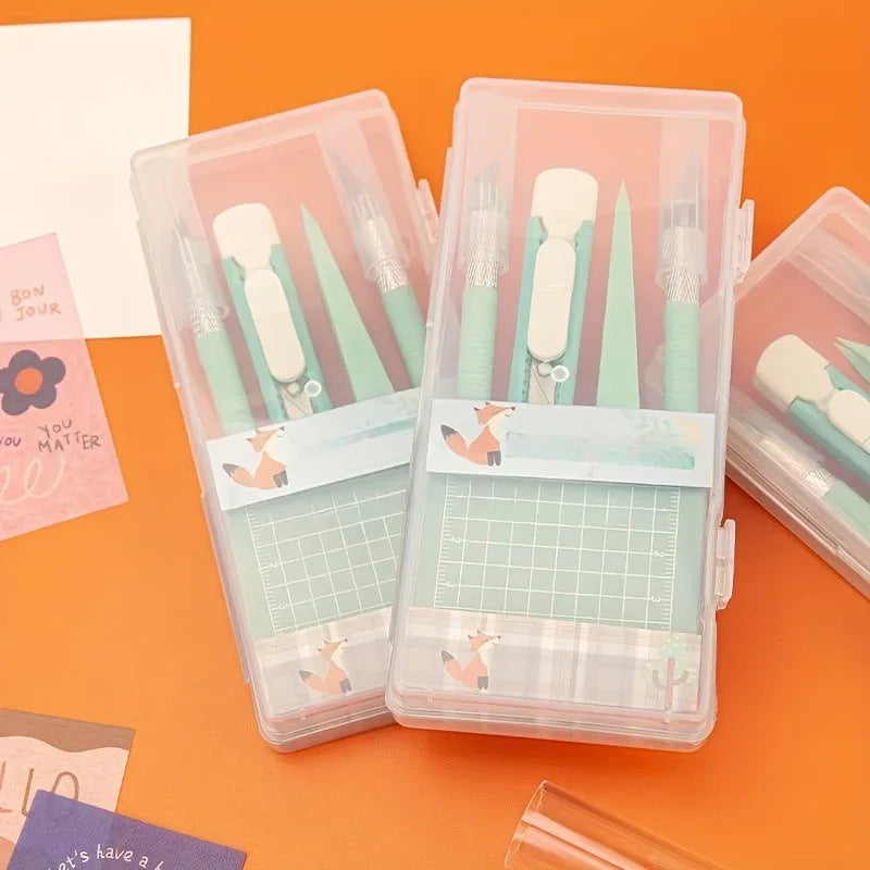 Professional Scrapbook Tool Set – 5pcs Carving Knives, Non-Slip Mats, Precision Tweezers & Pens for Paper Crafting