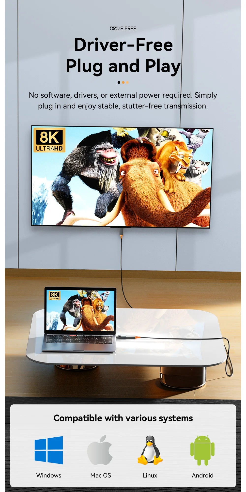 Essager USB-C to HDMI/DP/VGA Adapter – 4K@120Hz 8K@60Hz Video Converter for MacBook & TV Box