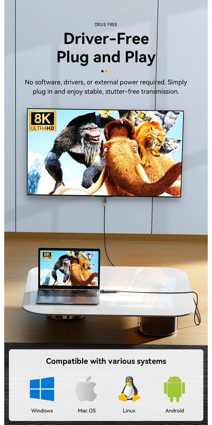 Essager USB-C to HDMI/DP/VGA Adapter – 4K@120Hz 8K@60Hz Video Converter for MacBook & TV Box