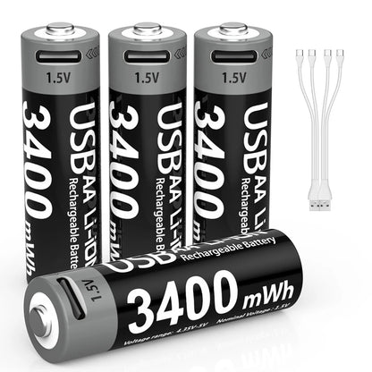 MATOV USB Rechargeable Li-ion AA 3400mWh & AAA 1100mWh 1.5V Batteries Pack