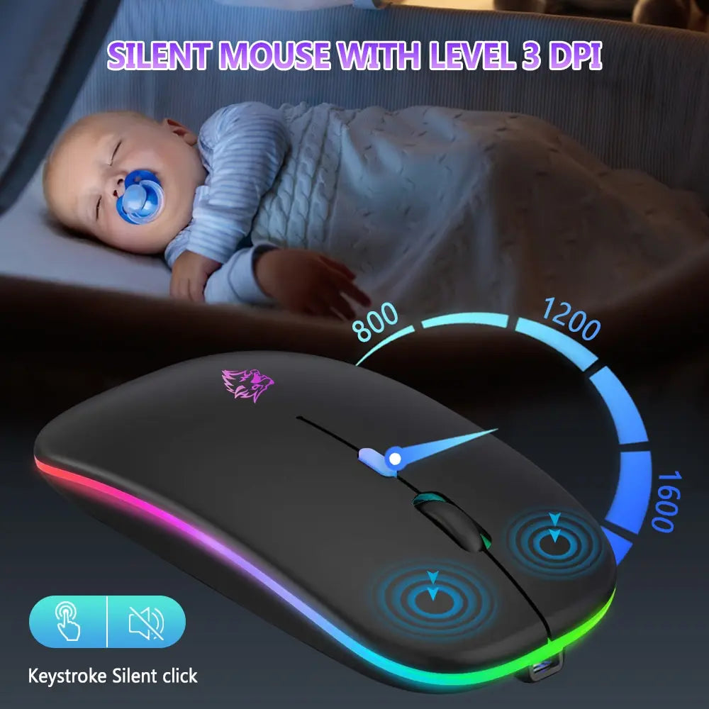 Wireless Mouse - Bluetooth and 2.4GHz Dual Modes Rechargeable RGB Ergonomic Silent Click for PC, iPad, Laptop, Cell Phone, TV