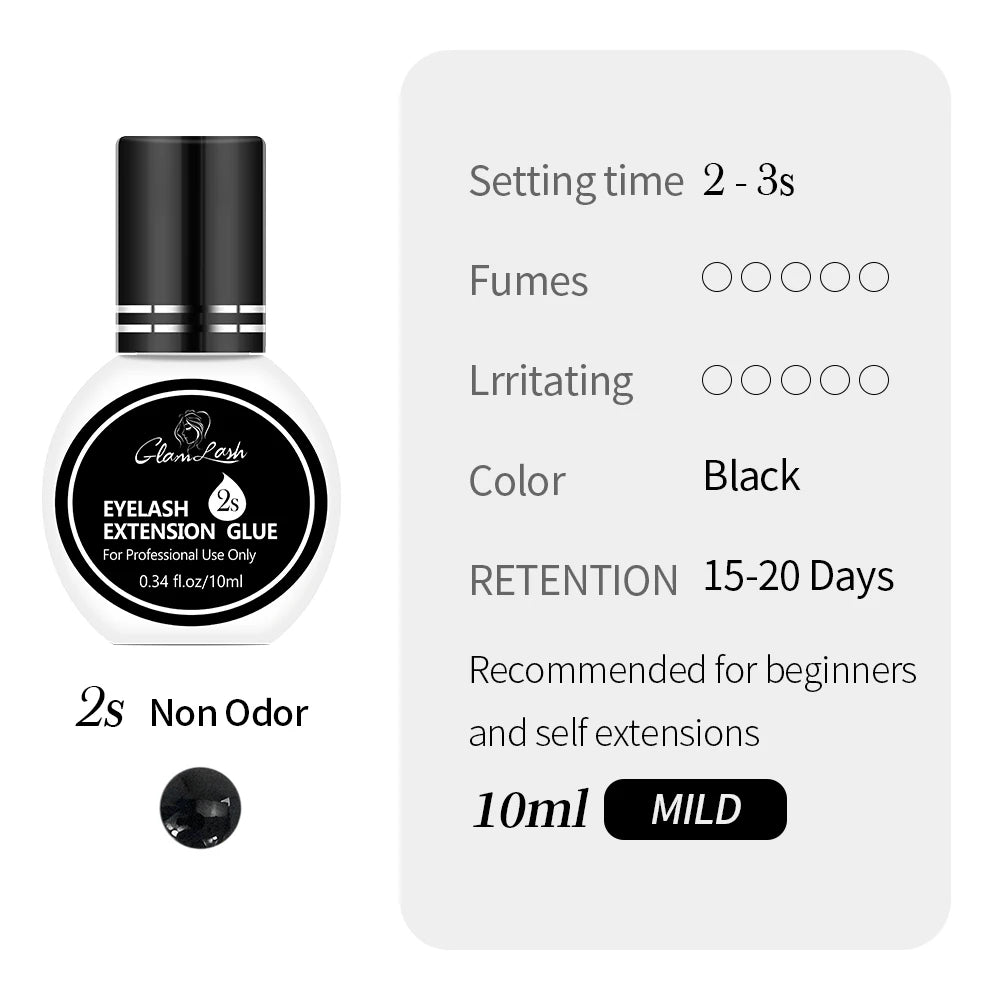 GLAMLASH Eyelash Extension Glue — 0.3-2 Sec Fast-Dry Black Adhesive for Individual False Lashes, Professional Kit