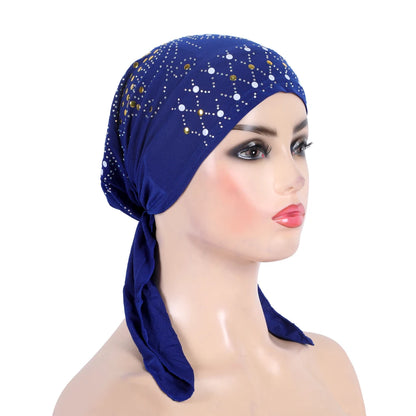 H089 Women’s Turban Hijab – Fashion Gold Sequin Islamic Headscarf, Pull-On Amira Headwrap