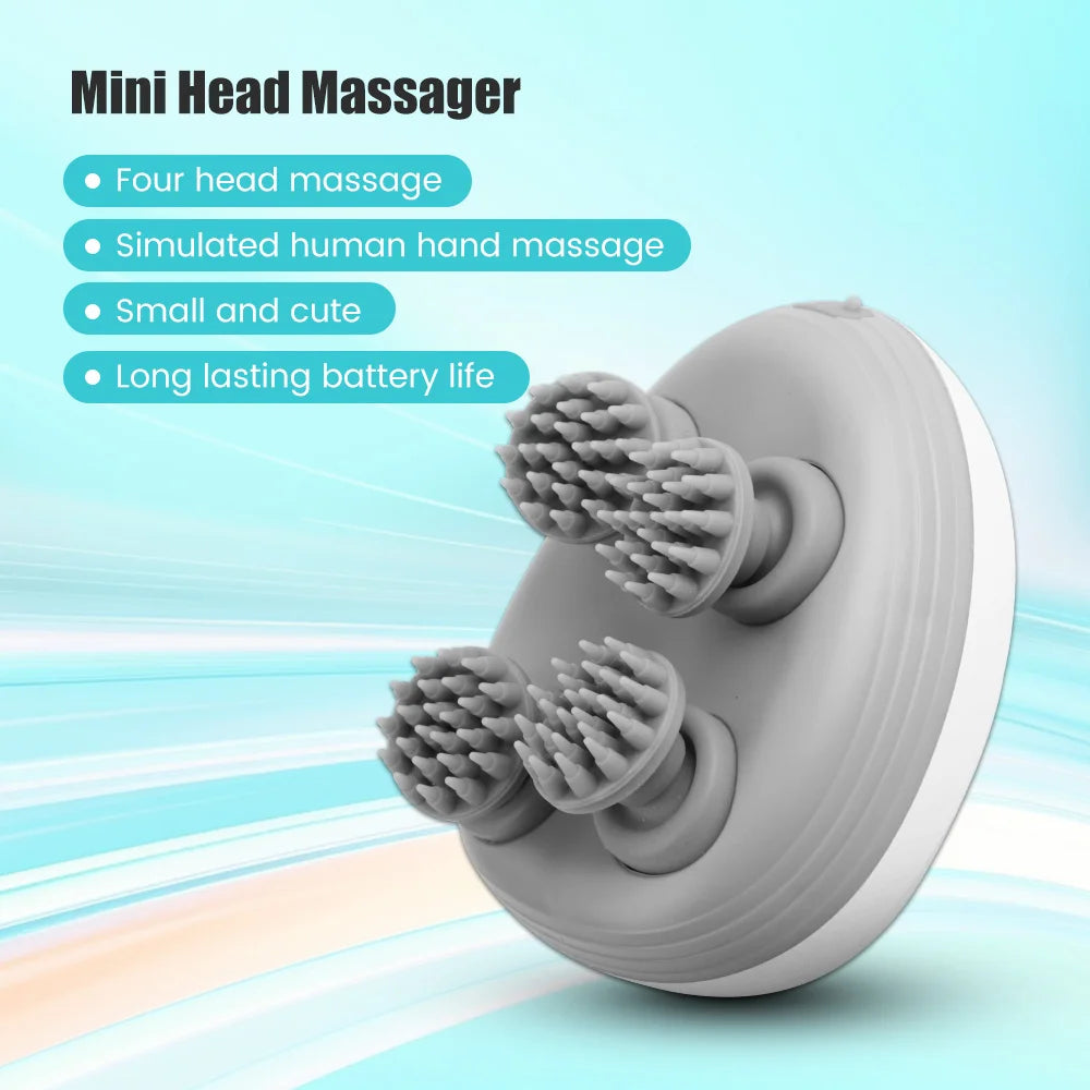 Electric Head Scalp Massager — 4 Kneading Heads for Hair Growth, Deep Tissue Relaxation & Pet Use