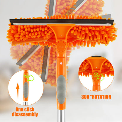 Extendable 180° Rotating Window Cleaner Tool Set – Long Handle Squeegee Mop & Dust Brush for Household Glass Cleaning