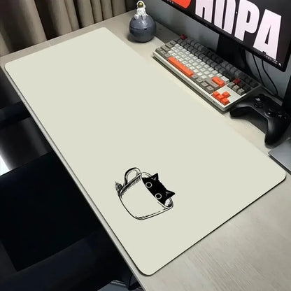 Funny Black Cat Mouse Pad - XXL Kawaii Desk Mat 800x400 Large Computer Keyboard Pad for Office Gaming Setup
