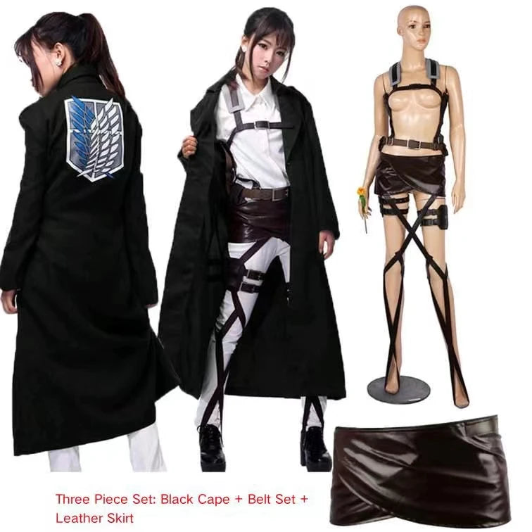 Attack on Titan Cosplay Costume - Recon Corps Jacket, Leather Skirt & Hookshot Belt Set for Anime Fans