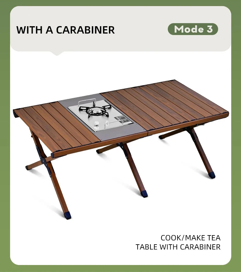 Hispeed Outdoor Camping Folding IGT Table – Multifunctional Wood Table with Gas Stove for BBQ, Picnic & Camp Grill