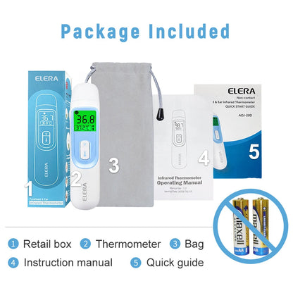 ELERA Digital Infrared Ear & Forehead Thermometer — Non-Contact Baby & Adult Body Thermometro with LCD, Fever & Household Health Monitor