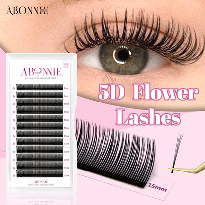 Abonnie 5D Flower Lashes | Premade Fluffy Volume Fans & Wispy Eyelash Extensions | Spikes for Full Lash Look