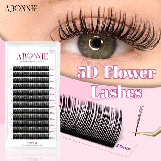 Abonnie 5D Flower Lashes | Premade Fluffy Volume Fans & Wispy Eyelash Extensions | Spikes for Full Lash Look