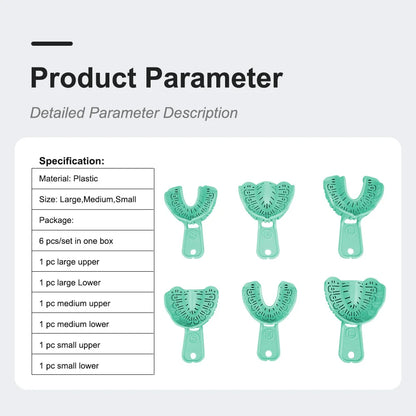 Denspay 6Pcs Dental Impression Tray Set – S/M/L Full Mouth & Partial Mold Trays, Easy Fold Plastic Design