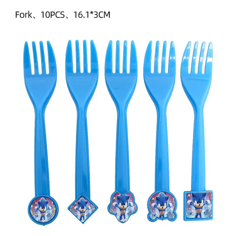 Sonic Cartoon Party Supplies Set – Disposable Tableware with Plates, Cups, Napkins & Balloons for Boys’ Birthday & Baby Shower Decor
