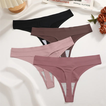 4PCS Women’s Ultra-Thin Seamless Underwear — Invisible Ice Silk Thongs, Low Waist Breathable Bikini Lingerie