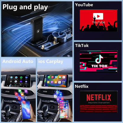 Wireless CarPlay AI Box Adapter – Android Auto, YouTube and Netflix Compatible for Toyota, Mazda, Hyundai, Ford, VW and More