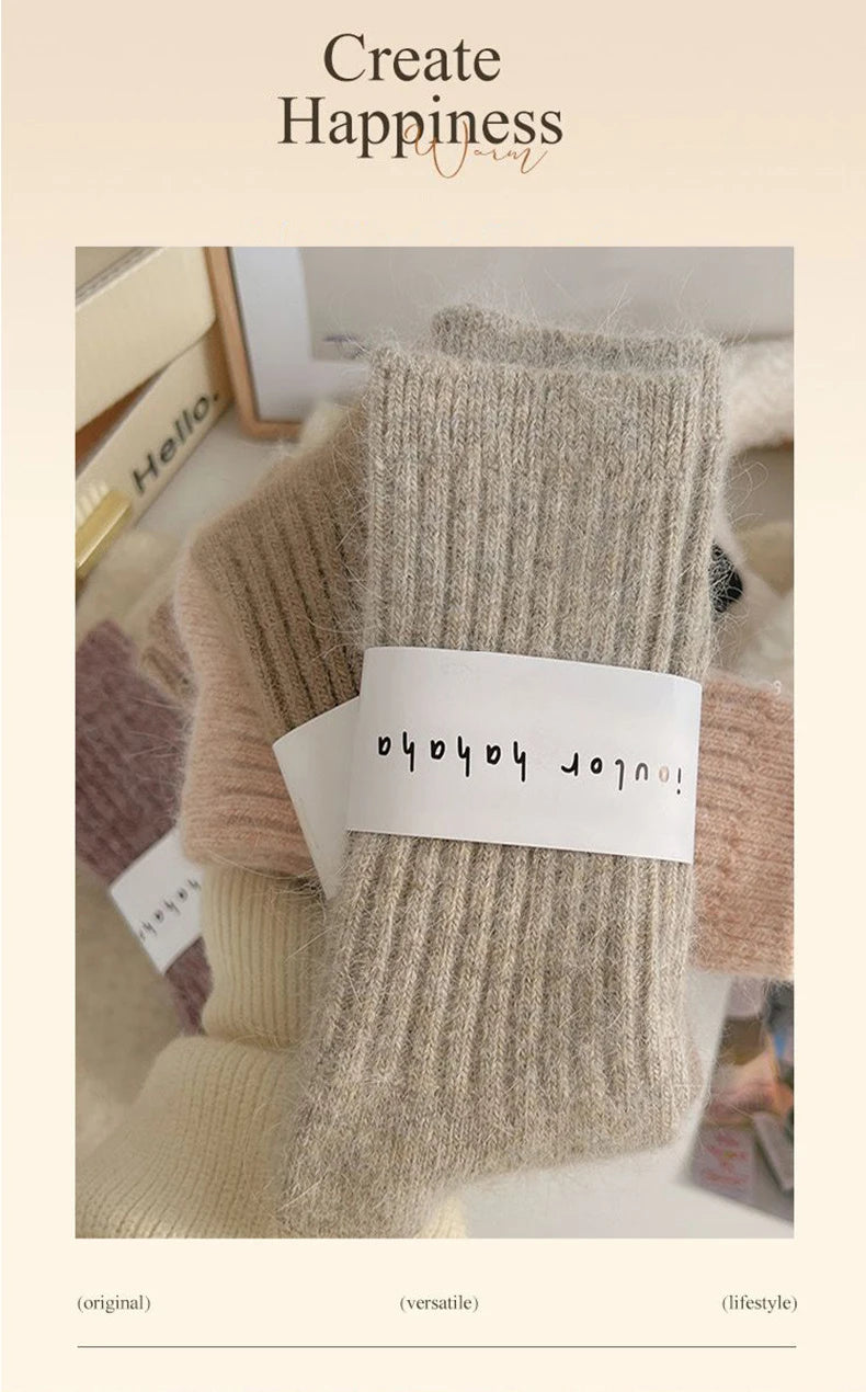 Winter Cashmere Wool Socks for Women – Warm Thicken Thermal Long Socks, Japanese Harajuku Style
