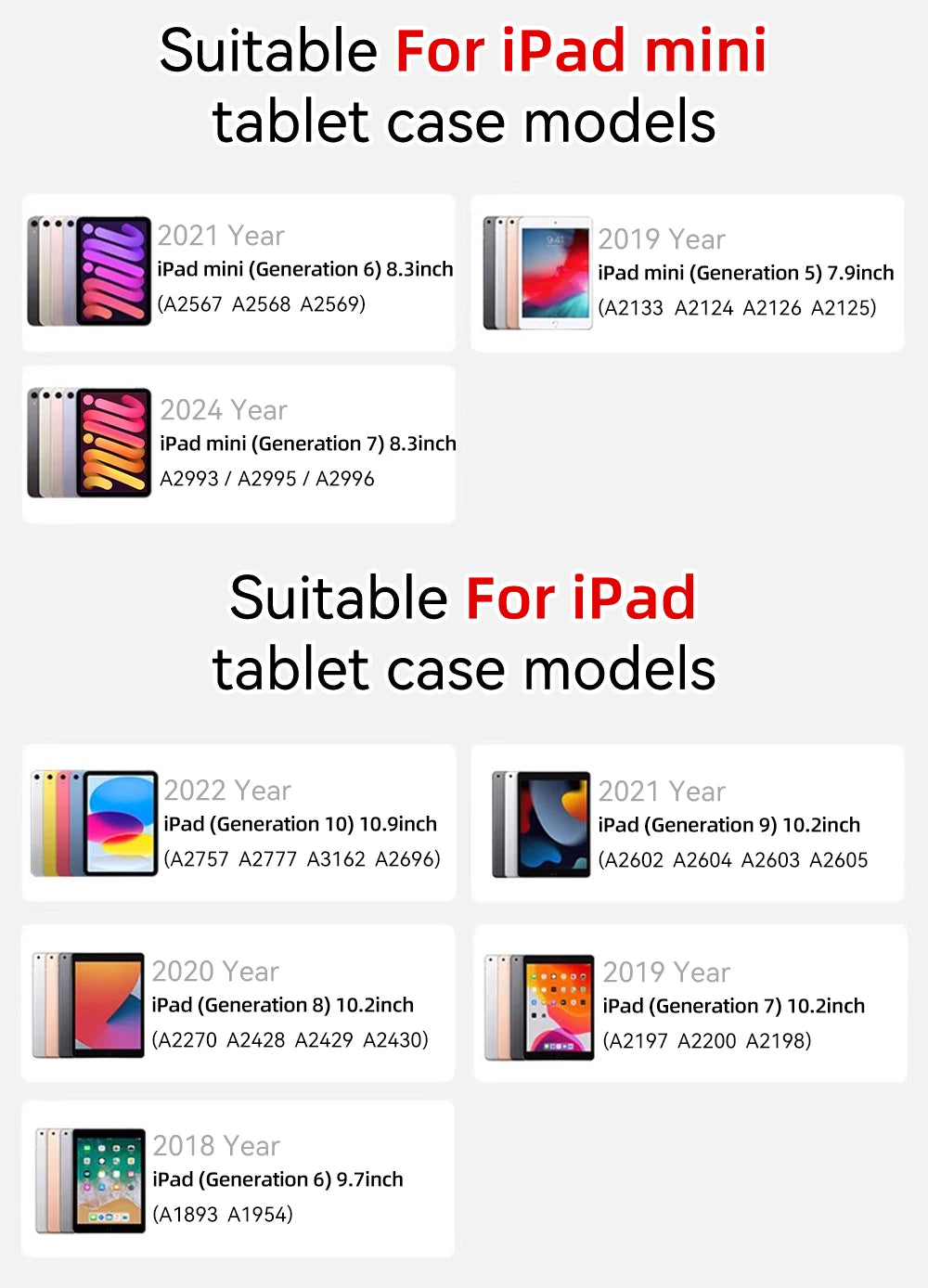 Smart Case with Pen Holder for iPad Air 5/6, Pro 11/12.9, Mini 6/7 – Compatible with 9.7" to 13" Models