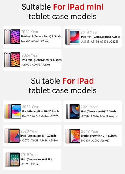 Smart Case with Pen Holder for iPad Air 5/6, Pro 11/12.9, Mini 6/7 – Compatible with 9.7" to 13" Models