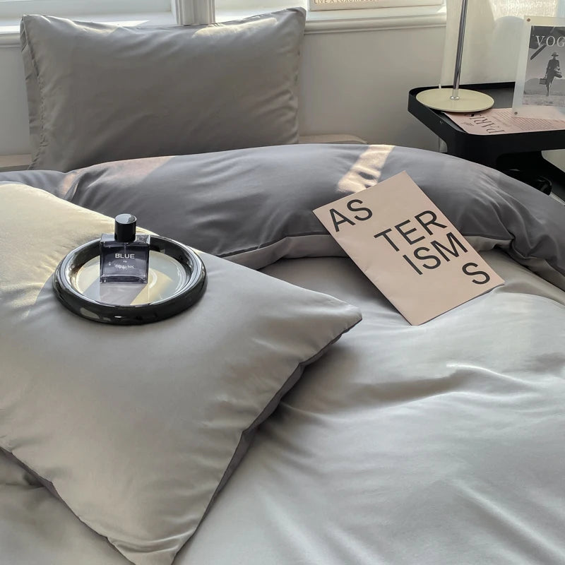 Washed Cotton Duvet Cover Set - Solid Color Soft Bedding Collection with Pillowcases Comforter Cover 220x240cm