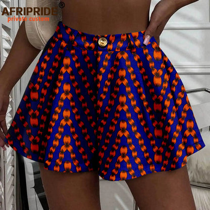 Women's Running Shorts - High Waist Elastic Athletic Shorts with Pockets Ankara Print