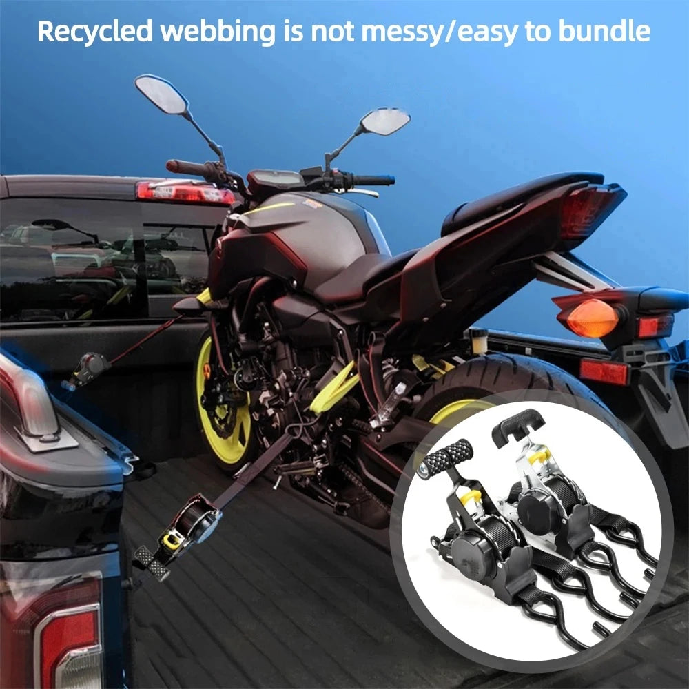 Retractable Cargo Tie Down Straps - Heavy Duty Ratchet Tensioner Belt for Car, Motorcycle and Luggage Loads