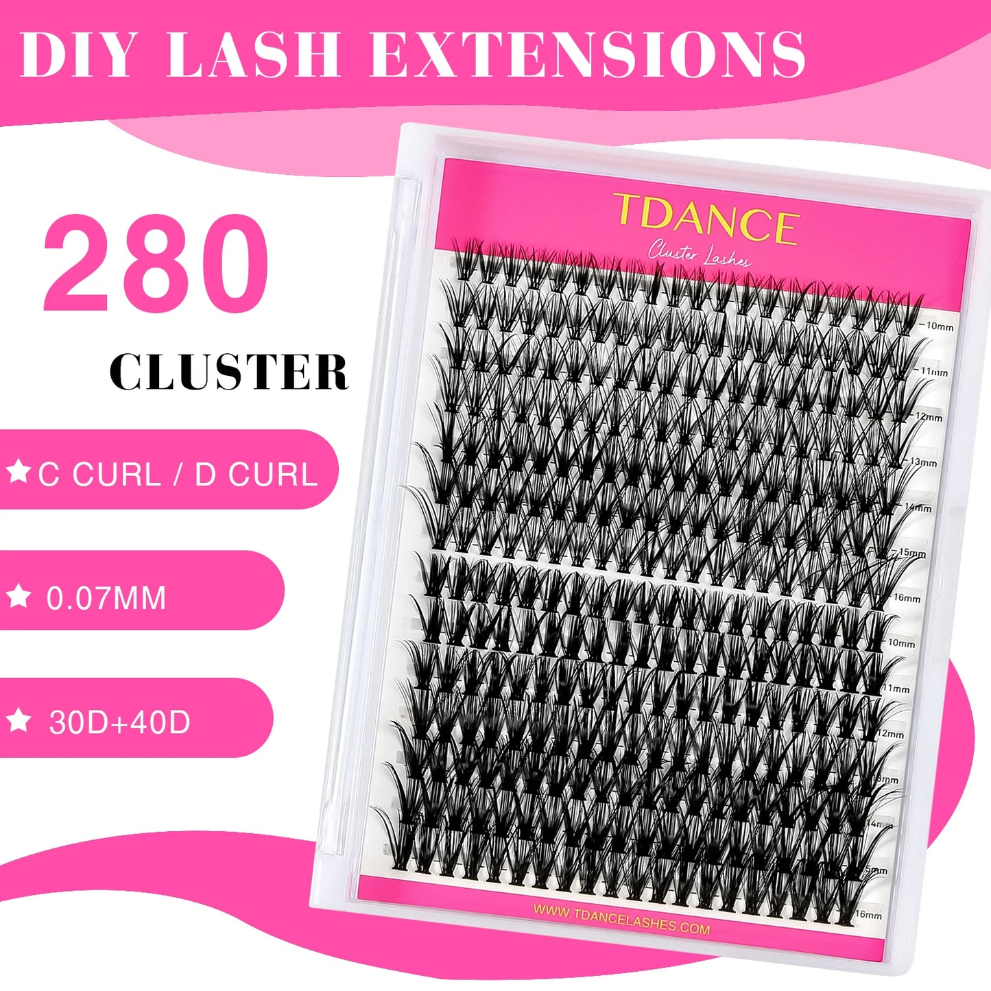 TDANCE 280PCS DIY Lash Extension Kit – Mix Clusters (30D/40D) with Bond, Seal & Remover for At-Home Application