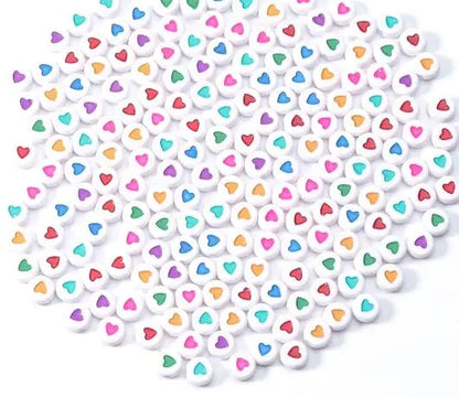 100Pcs 7mm Acrylic Flat Round Beads – Colorful Heart Pattern Spacer Beads for DIY Bracelet & Earring Jewelry Making Supplies