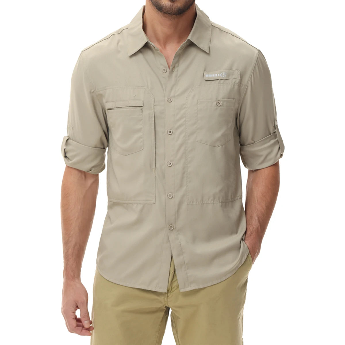 Men's UPF 50+ Long Sleeve Fishing Shirt – Sun Protection Breathable Hiking & Work Shirt with Zipper Pocket